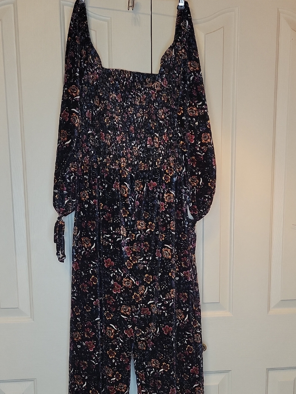 Floral Smocked Black Jumpsuit with Puff Sleeves - Live To Be Spoiled